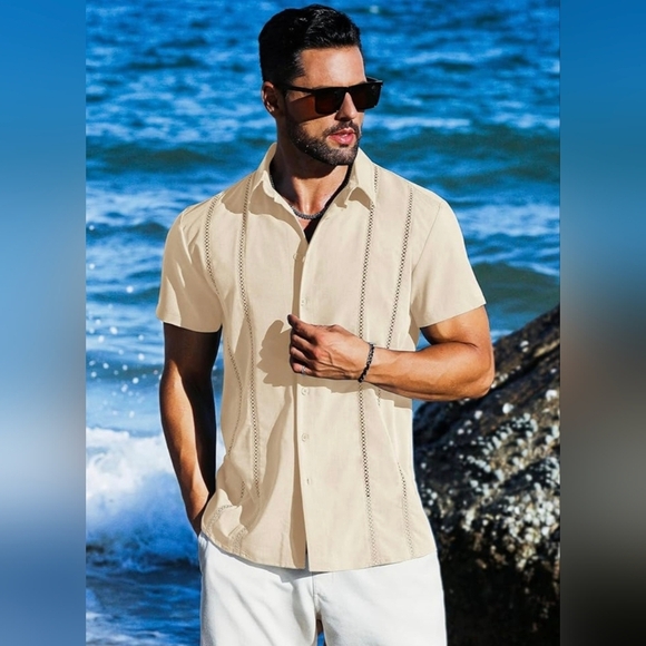 LETSEE Men's Button Down Beach Shirt #575, 576, 577 - Picture 7 of 12